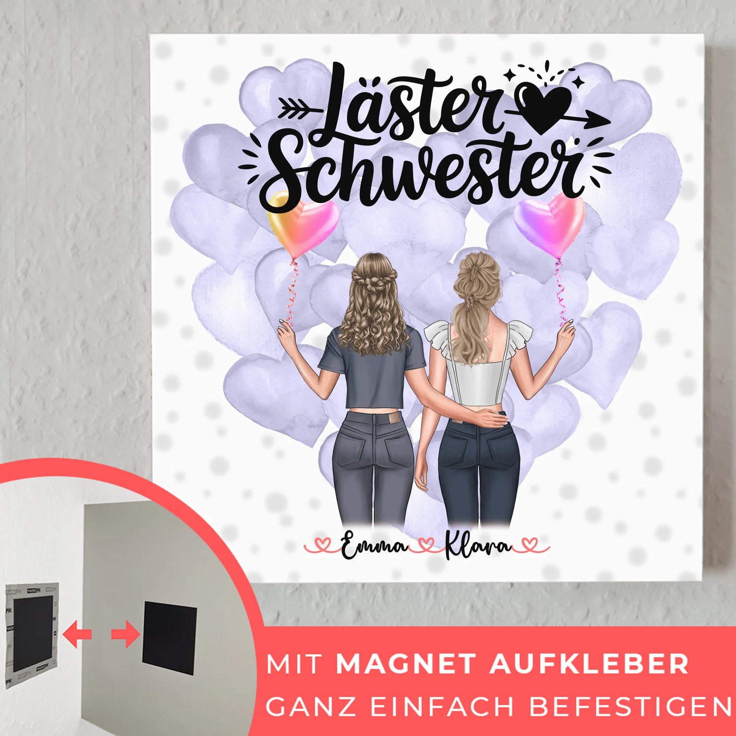 Fotogeschenk beste Freundin Fotoboard mit 2 Clipart Frauen, Namen, Hintergrund & Wunschtext