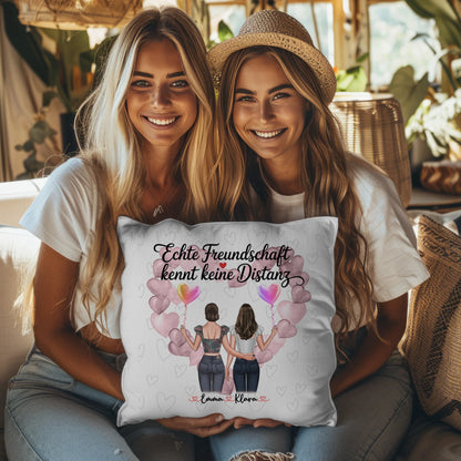 Beste Freundin Kissen mit 2 Clipart-Frauen, Namen, Hintergrundbild & Wunschtext
