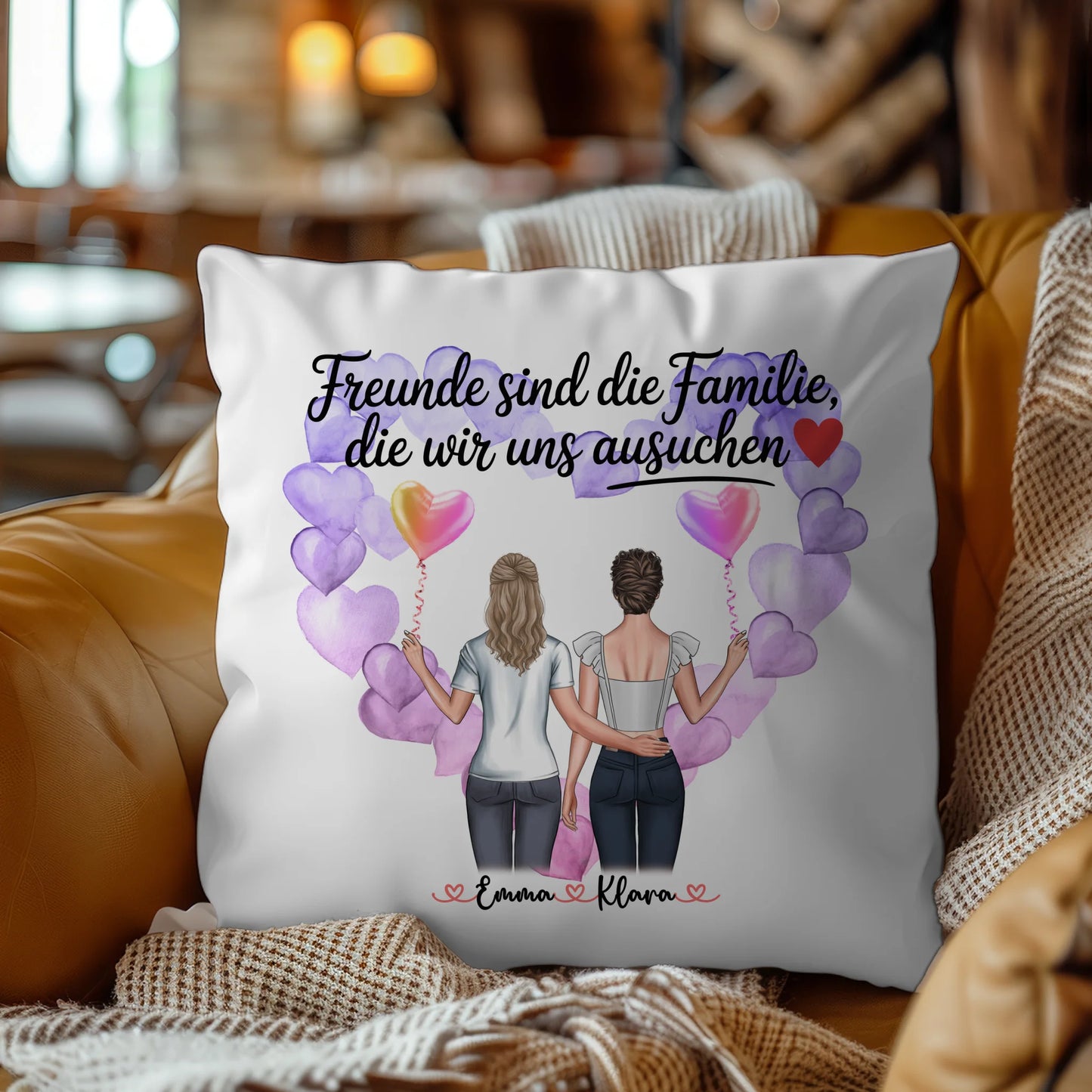 Namen Kissen Beste Freundin Freunde sind die Familie mit 2 Clipart Frauen & Wunschtext