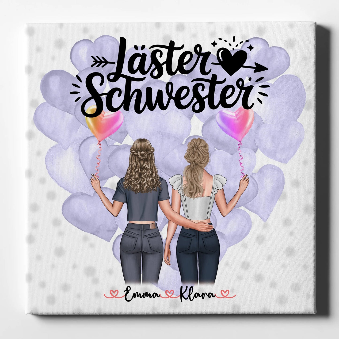Beste Freundin Geschenk Leinwand personalisierbar mit 2 Clipart-Frauen, Namen & Wunschtext 1