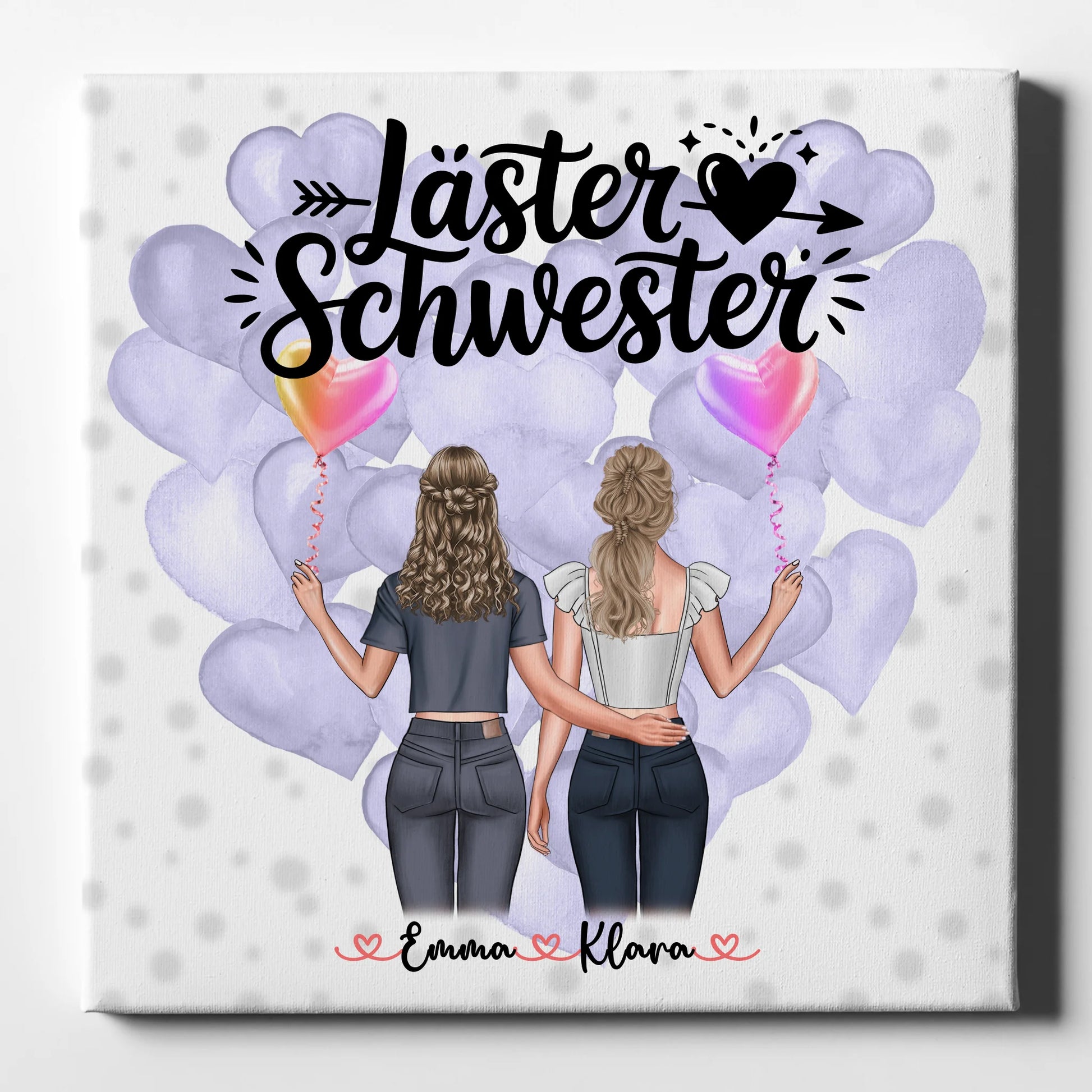 Beste Freundin Geschenk Leinwand personalisierbar mit 2 Clipart-Frauen, Namen & Wunschtext 1