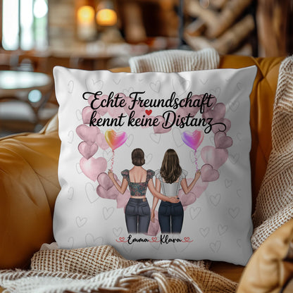 Beste Freundin Kissen mit 2 Clipart-Frauen, Namen, Hintergrundbild & Wunschtext