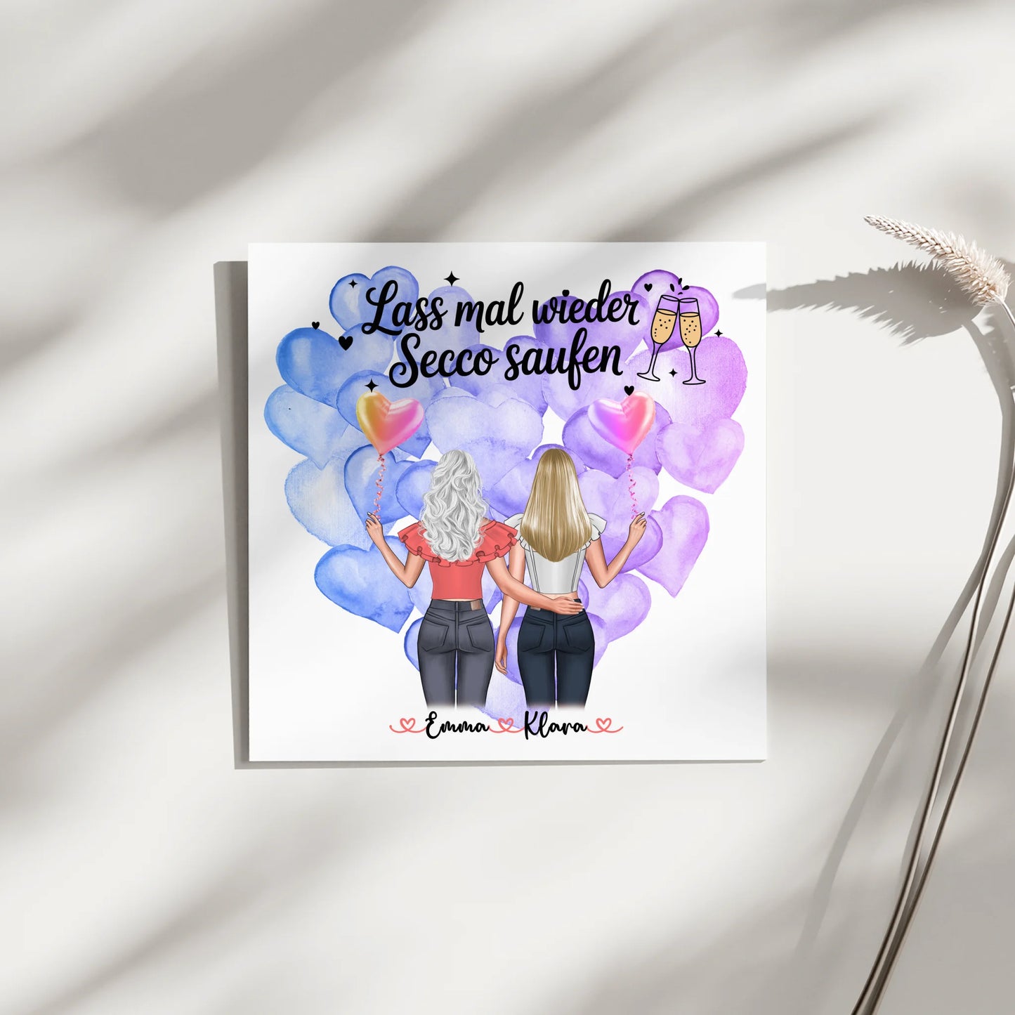 personalisierbares Fotoboard beste Freundin mit 2 Clipart & Namen