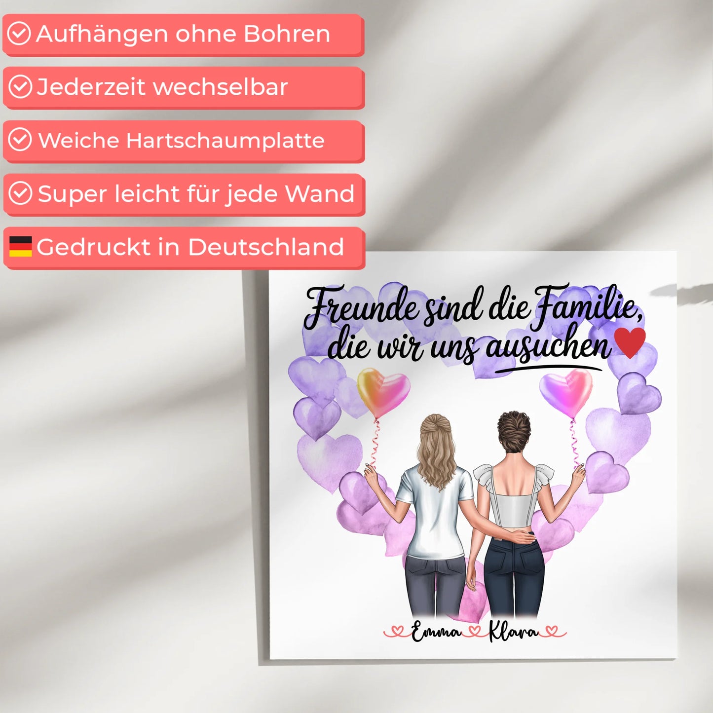 Freundinnen Bild Personalisiert Fotoboard 2 Clipart-Frauen, Namen & Wunschtext