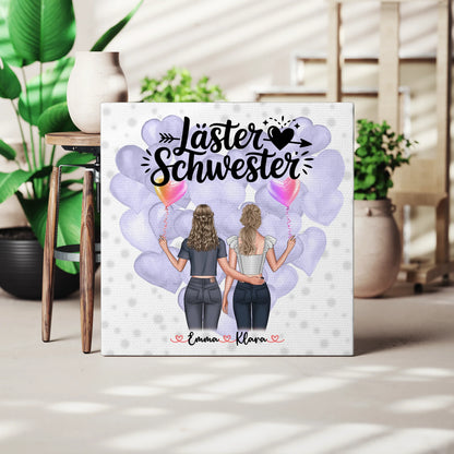 Beste Freundin Geschenk Leinwand personalisierbar mit 2 Clipart-Frauen, Namen & Wunschtext 3