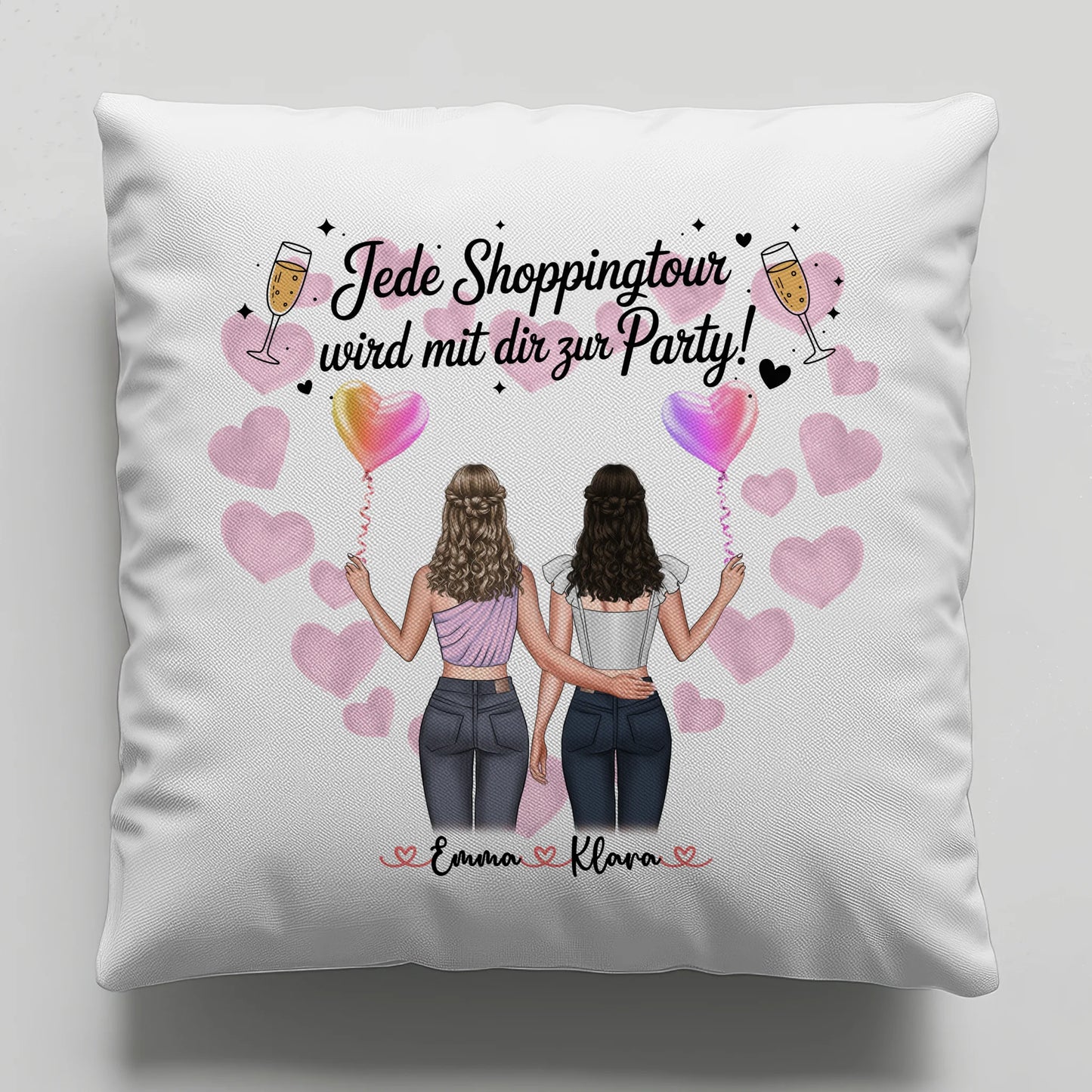 personalisiertes Kissen beste Freundin mit 2 Clipart Frauen, Namen & Spruch