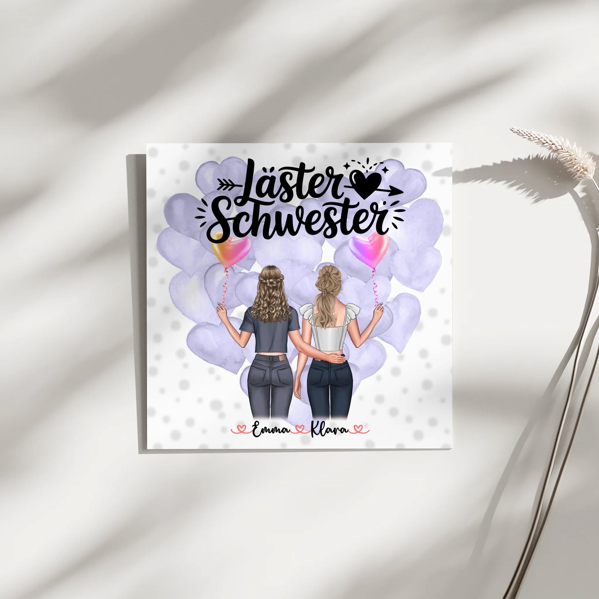 Beste Freundin Geschenk Leinwand personalisierbar mit 2 Clipart-Frauen, Namen & Wunschtext 4