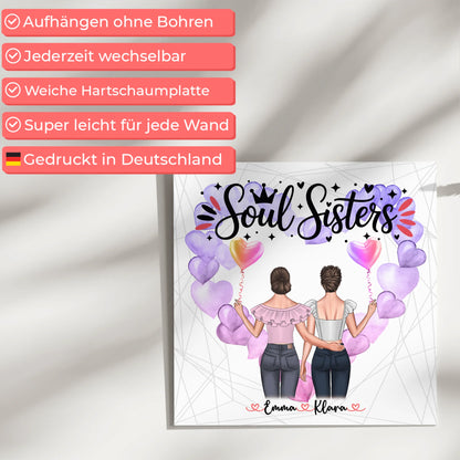 Fotoboard beste Freundin, 2 Clipart-Frauen, Namen, Hintergrund & Wunschtext