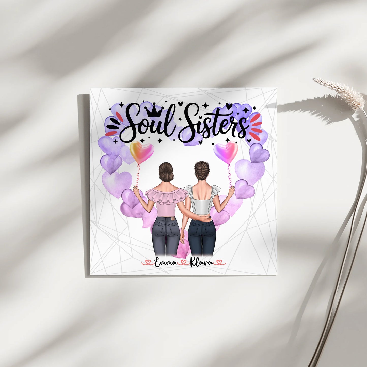 Fotoboard beste Freundin, 2 Clipart-Frauen, Namen, Hintergrund & Wunschtext