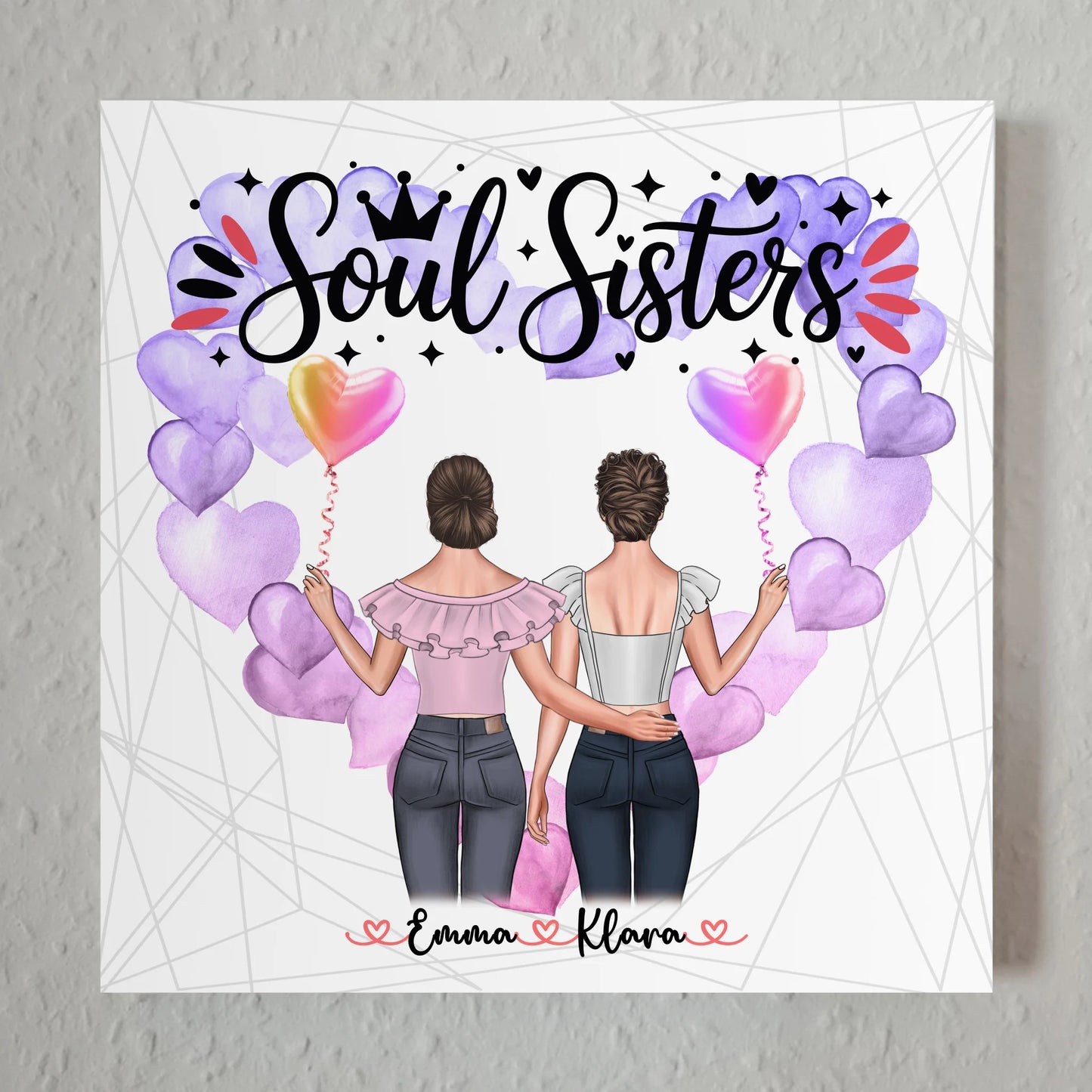 Fotoboard beste Freundin, 2 Clipart-Frauen, Namen, Hintergrund & Wunschtext