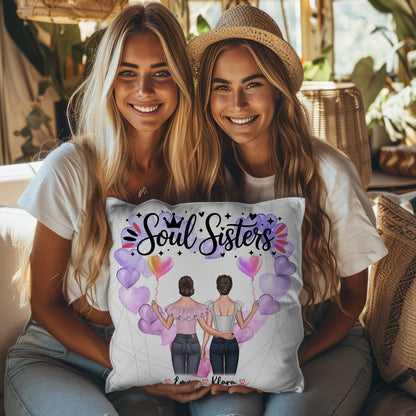 Foto Kissen Mit Namen für Beste Freundin & Soul Sisters mit 2 Clipart Frauen, Namen