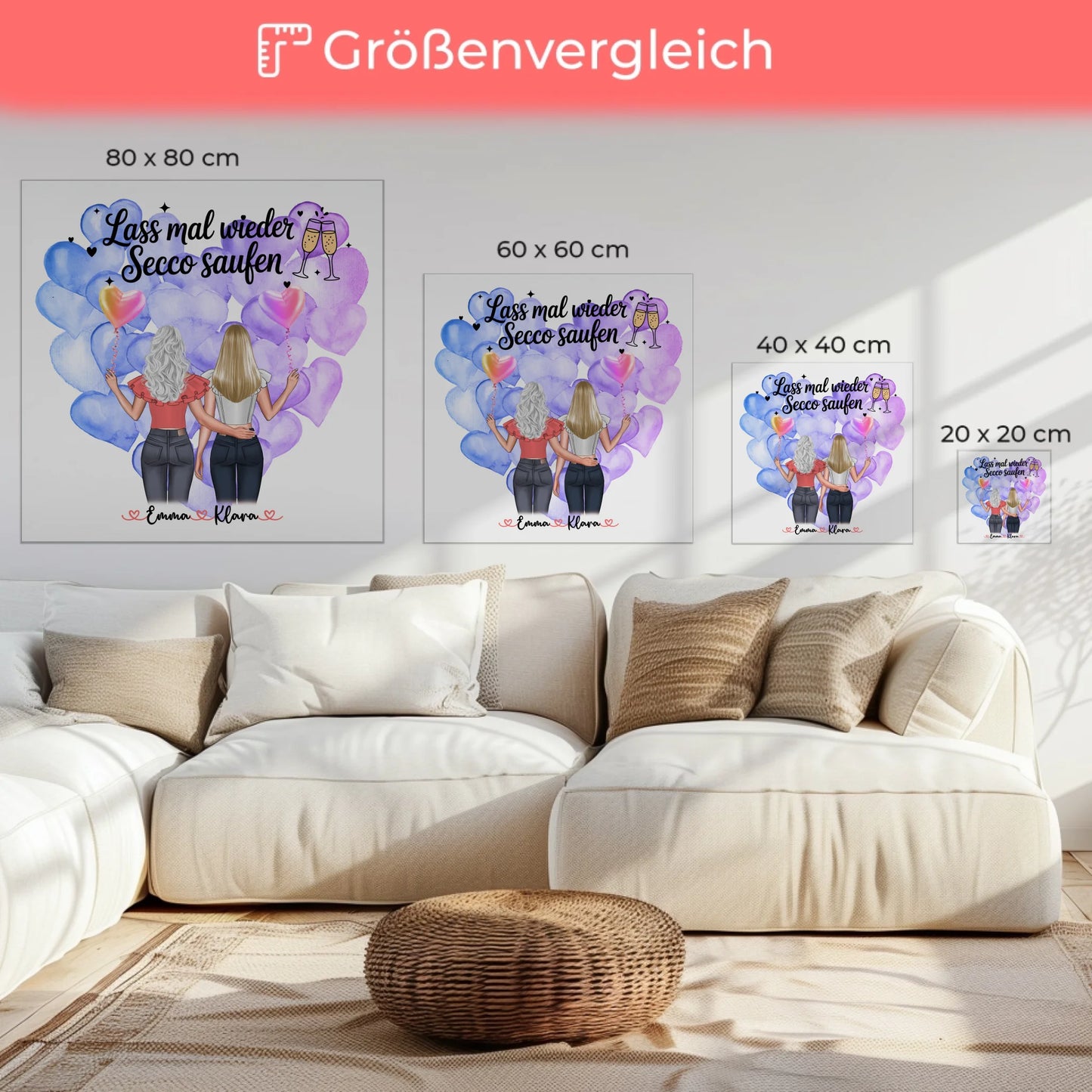 Freundinnen Bild Personalisiert Leinwand 2 Frauen Namen & Wunschtext 6