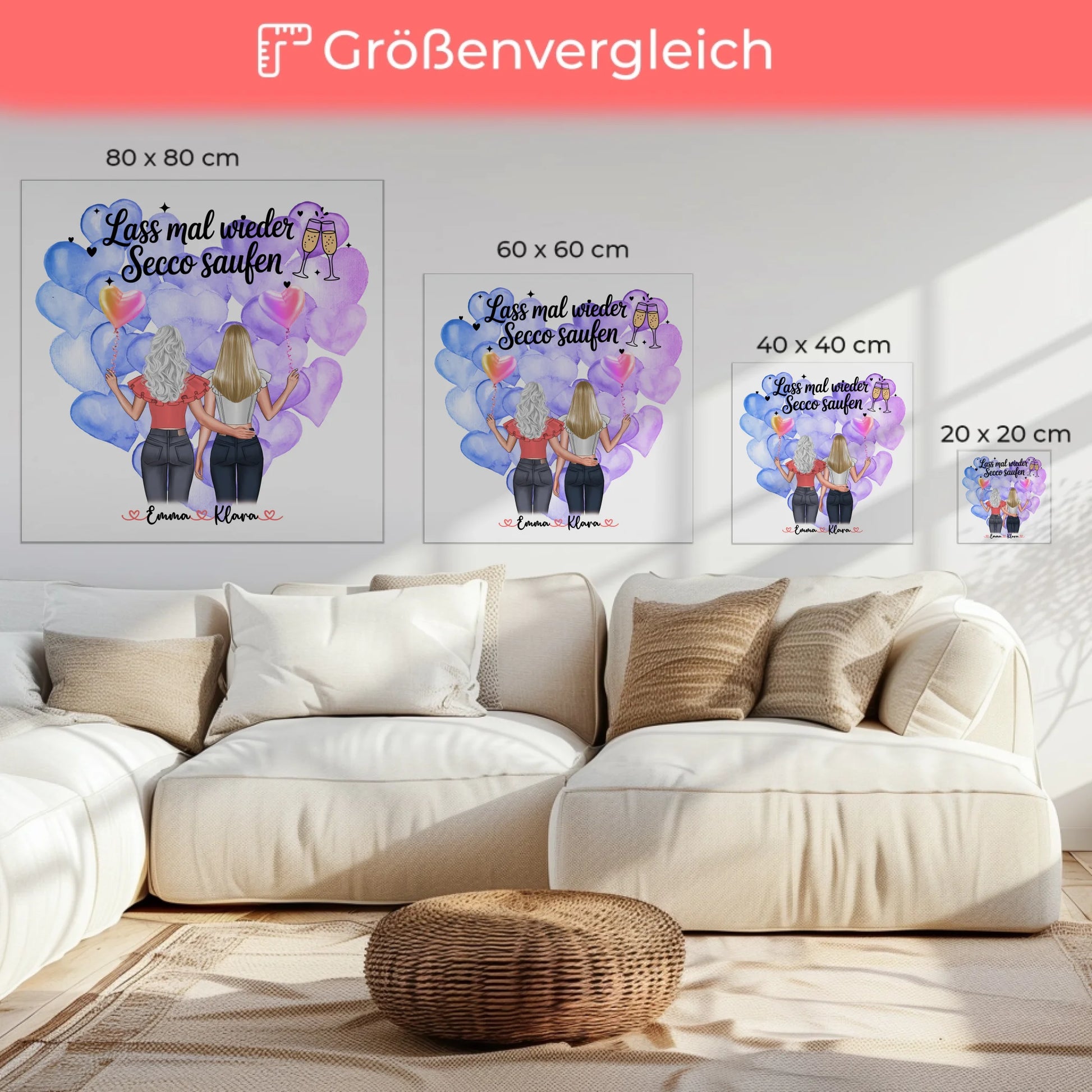 Freundinnen Bild Personalisiert Leinwand 2 Frauen Namen & Wunschtext 6