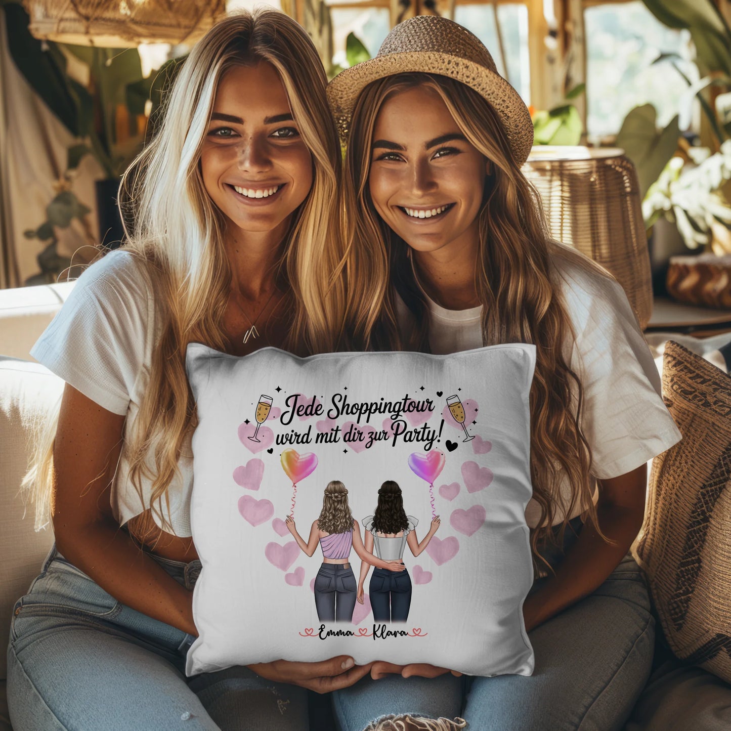 personalisiertes Kissen beste Freundin mit 2 Clipart Frauen, Namen & Spruch