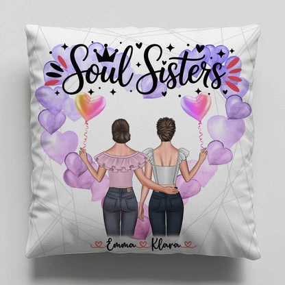 Foto Kissen Mit Namen für Beste Freundin & Soul Sisters mit 2 Clipart Frauen, Namen