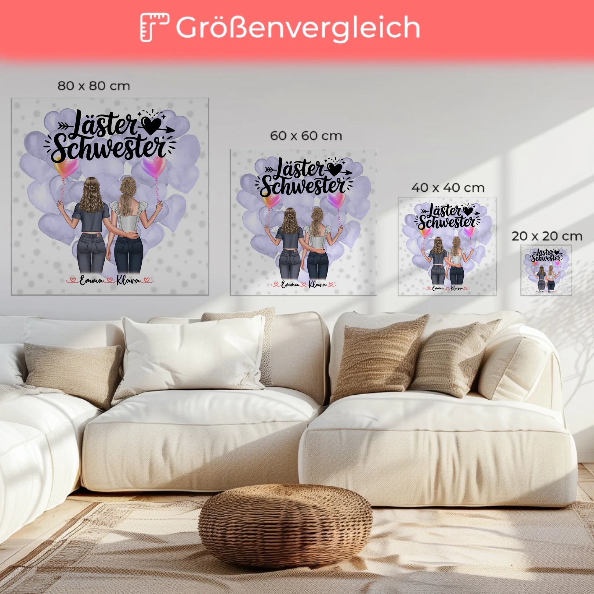 Beste Freundin Geschenk Leinwand personalisierbar mit 2 Clipart-Frauen, Namen & Wunschtext 6