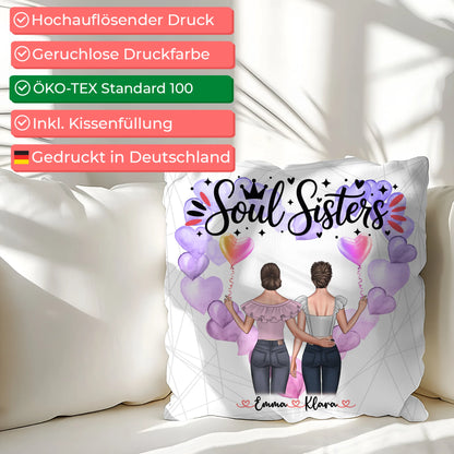 Foto Kissen Mit Namen für Beste Freundin & Soul Sisters mit 2 Clipart Frauen, Namen