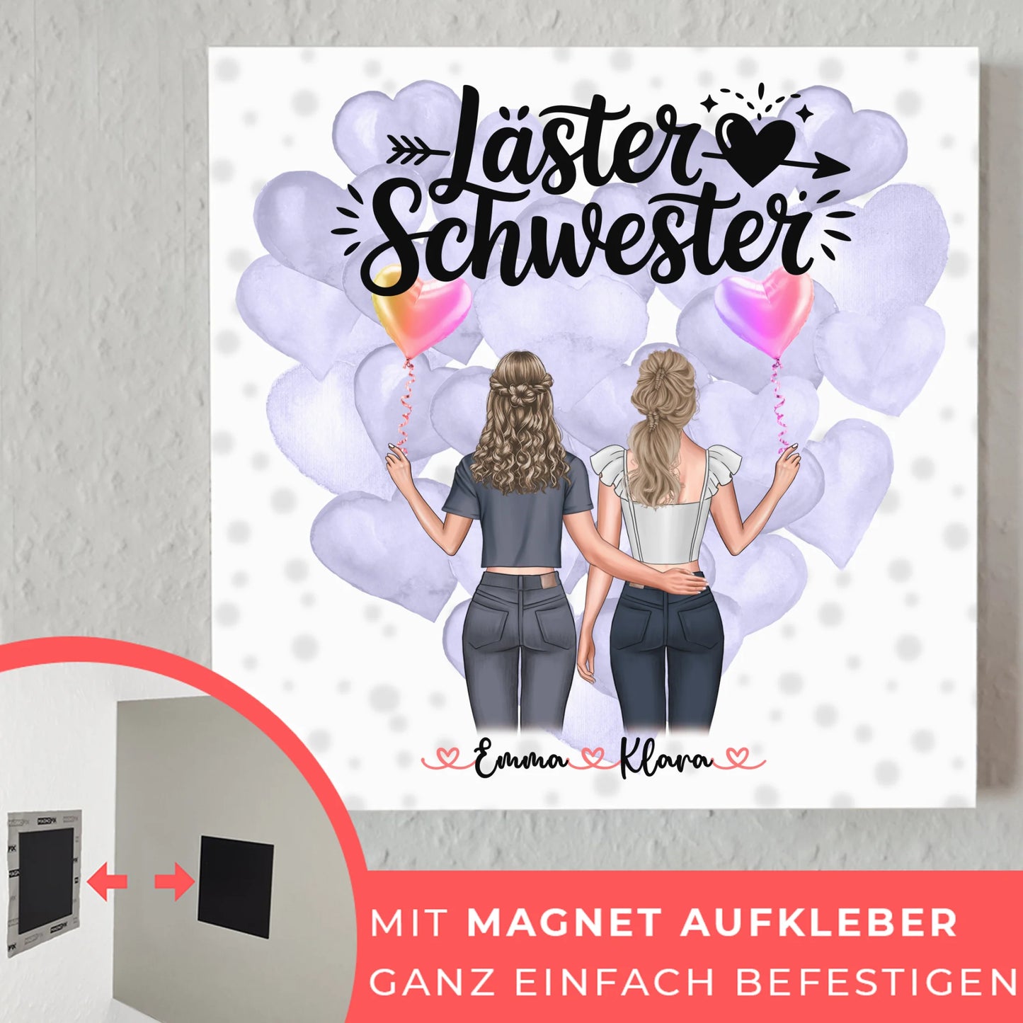Fotogeschenk beste Freundin Fotoboard mit 2 Clipart Frauen, Namen, Hintergrund & Wunschtext