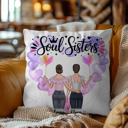 Foto Kissen Mit Namen für Beste Freundin & Soul Sisters mit 2 Clipart Frauen, Namen