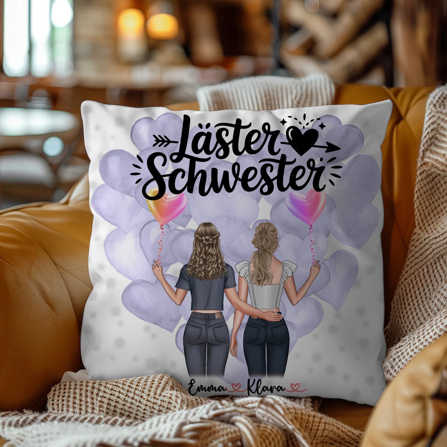 Beste Freundinnen Kissen personalisiert mit 2 Clipart Frauen, Namen und Wunschtext