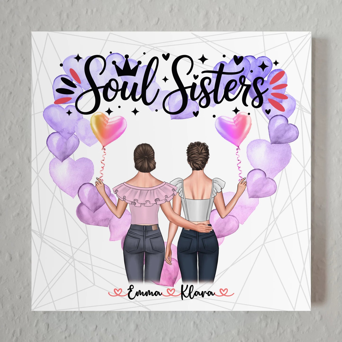 Fotoboard beste Freundin, 2 Clipart-Frauen, Namen, Hintergrund & Wunschtext