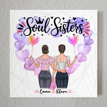 Fotoboard beste Freundin, 2 Clipart-Frauen, Namen, Hintergrund & Wunschtext