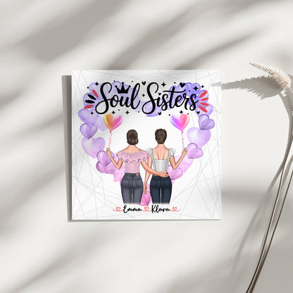 Fotoboard beste Freundin, 2 Clipart-Frauen, Namen, Hintergrund & Wunschtext