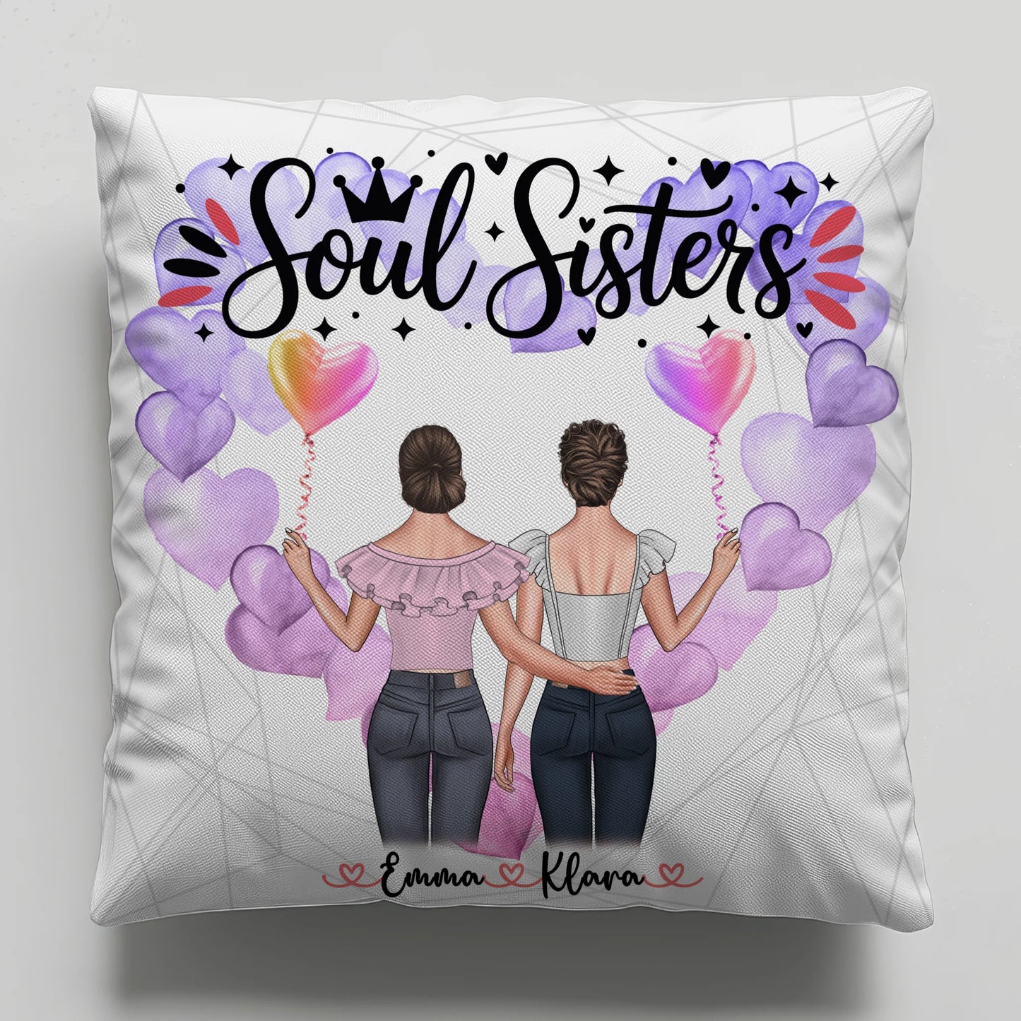Foto Kissen Mit Namen für Beste Freundin & Soul Sisters mit 2 Clipart Frauen, Namen