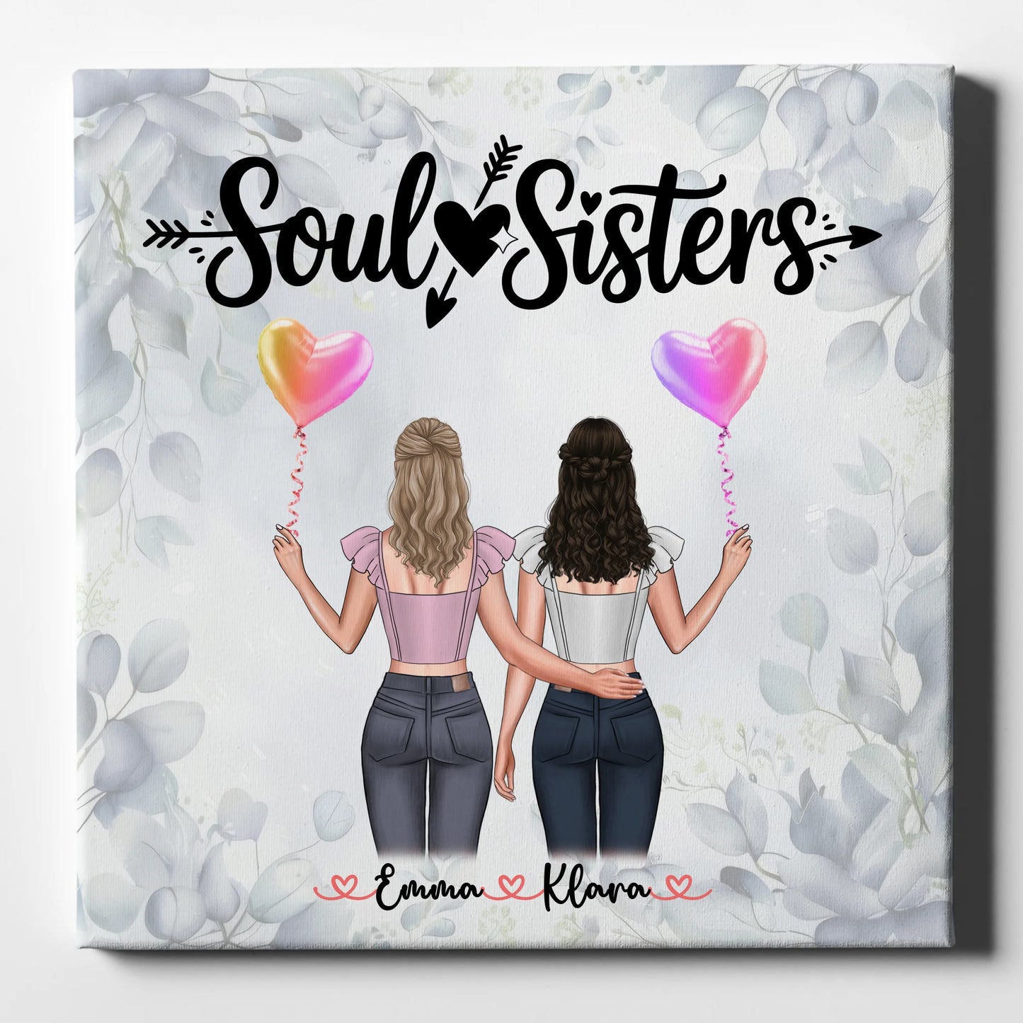 Beste Freundinnen Leinwand mit 2 Clipart Frauen, Namen, Hintergrund und eigenem Text 1