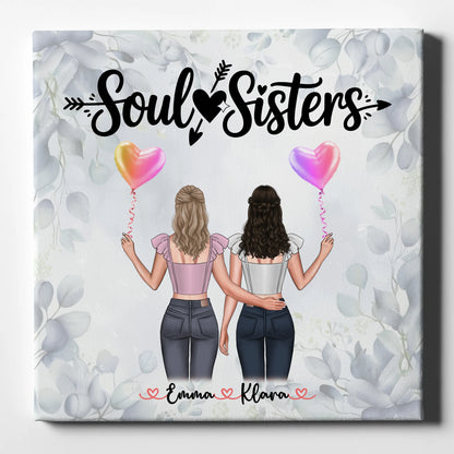 Beste Freundinnen Leinwand mit 2 Clipart Frauen, Namen, Hintergrund und eigenem Text 1