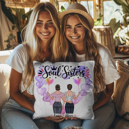 Foto Kissen Mit Namen für Beste Freundin & Soul Sisters mit 2 Clipart Frauen, Namen