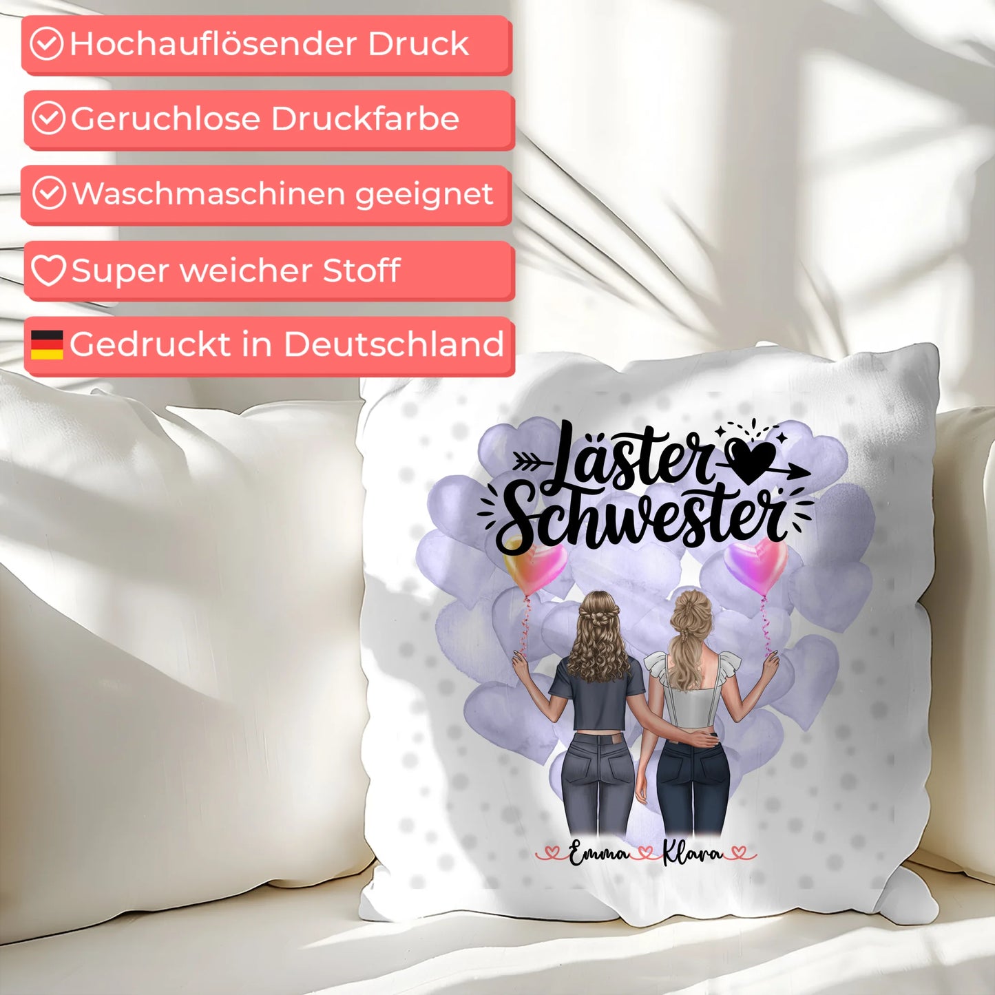 Beste Freundinnen Kissen personalisiert mit 2 Clipart Frauen, Namen und Wunschtext