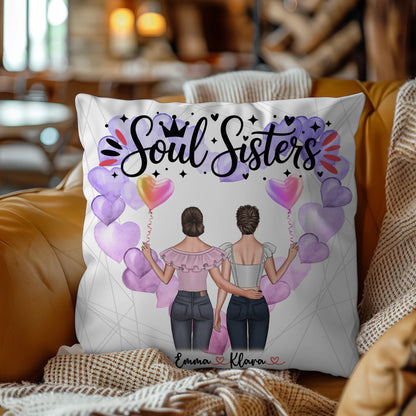 Foto Kissen Mit Namen für Beste Freundin & Soul Sisters mit 2 Clipart Frauen, Namen