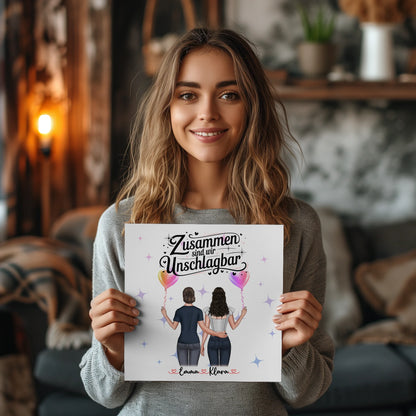 Fotoboard beste Freundin personalisierbar mit 2 Clipart Frauen & Namen