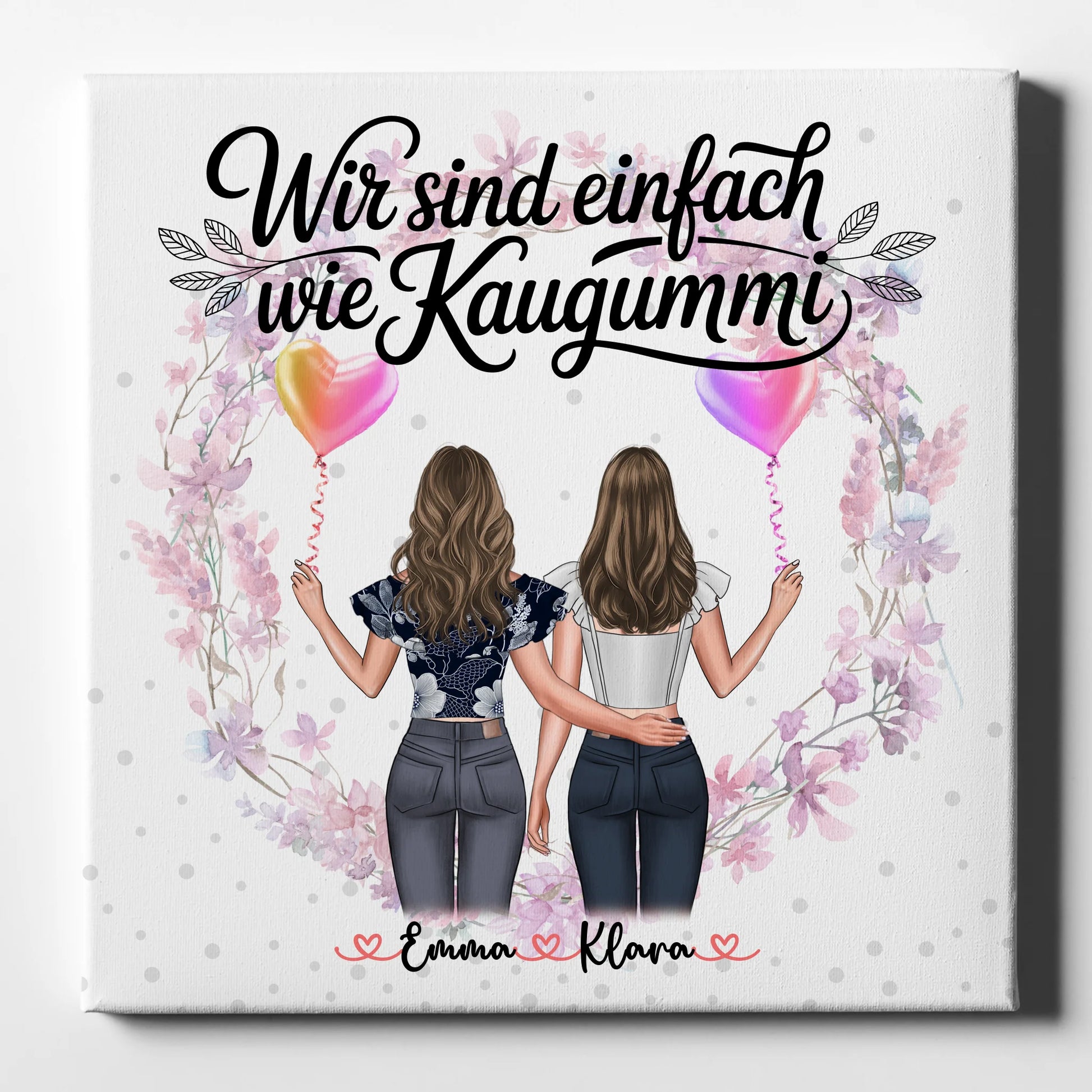 Beste Freundin Geschenk Leinwand mit 2 Clipart Frauen, Namen & Wunschtext 1