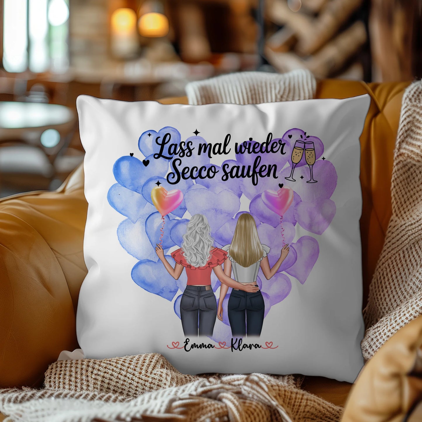 Namen Kissen Beste Freundin mit 2 Clipart Frauen und eigenem Spruch