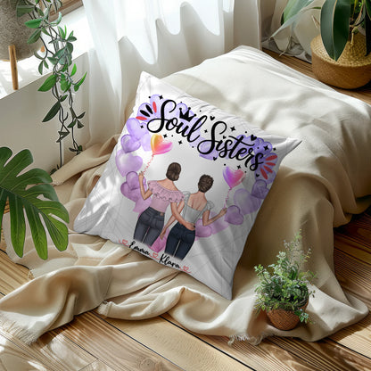 Foto Kissen Mit Namen für Beste Freundin & Soul Sisters mit 2 Clipart Frauen, Namen