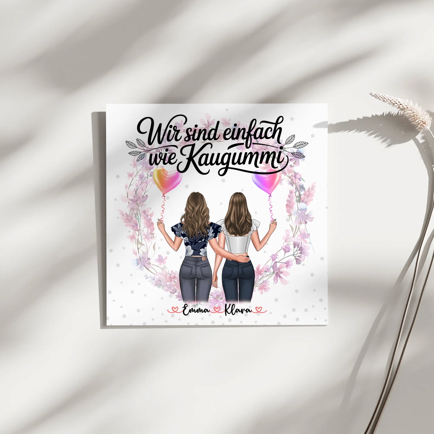 Geschenk beste Freundin Fotoboard mit 2 Clipart-Frauen, Namen & Wunschtext