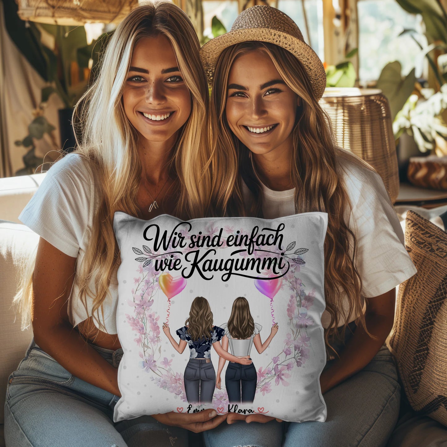 Kissen Mit Namen Beste Freundin Wir sind wie Kaugummi 2 Frauen & Spruch