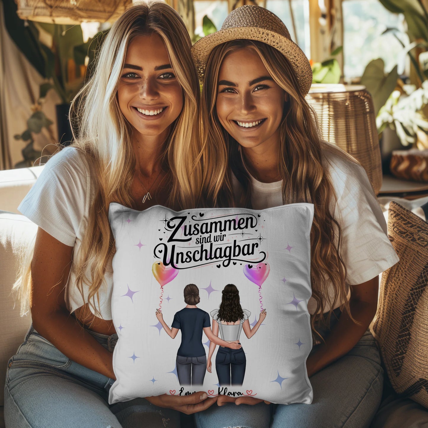 Beste Freundin Kissen mit 2 Clipart Frauen Namen & Wunschtext