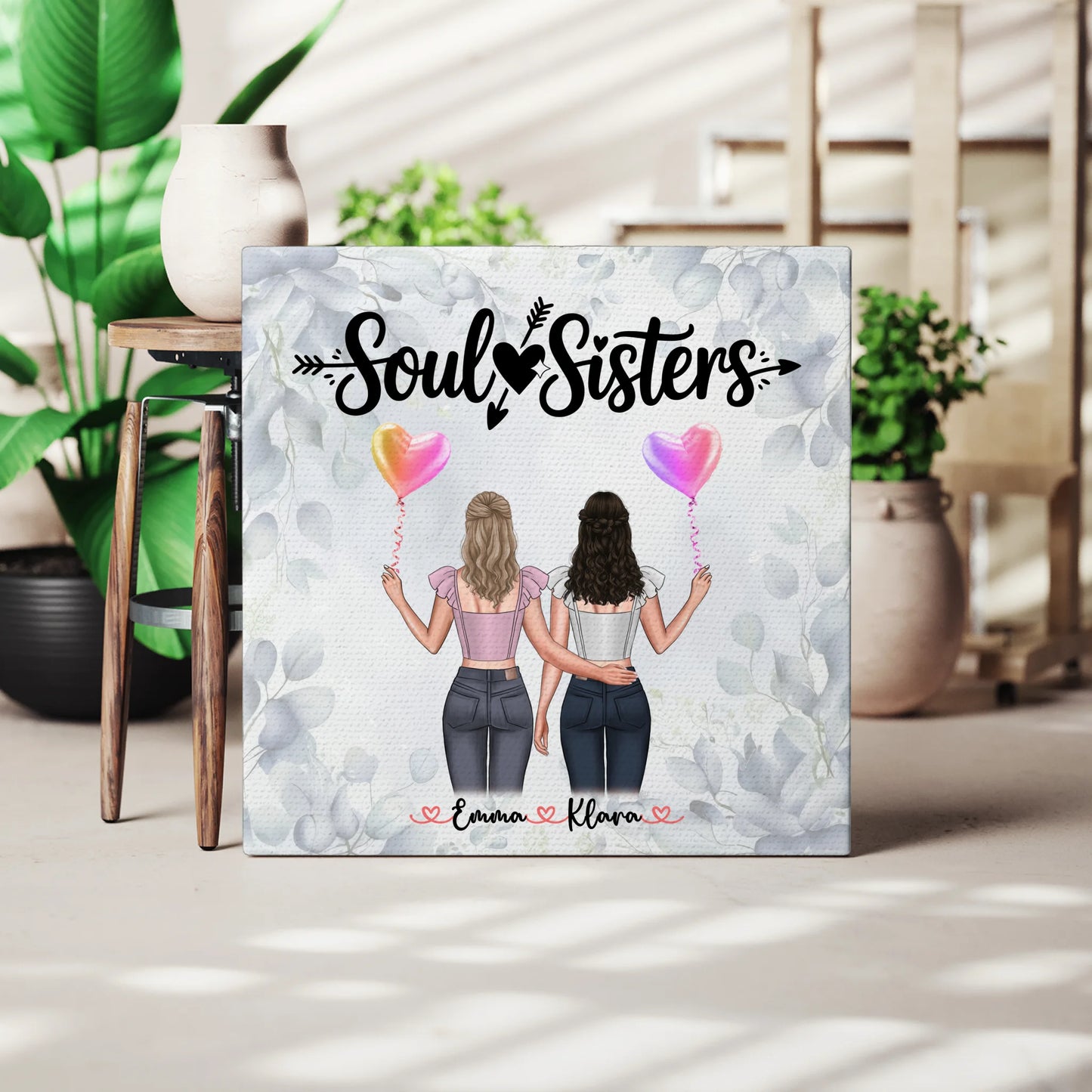 Beste Freundinnen Leinwand mit 2 Clipart Frauen, Namen, Hintergrund und eigenem Text 3