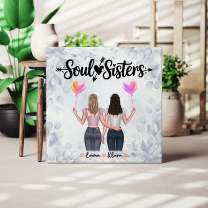 Beste Freundinnen Leinwand mit 2 Clipart Frauen, Namen, Hintergrund und eigenem Text 3