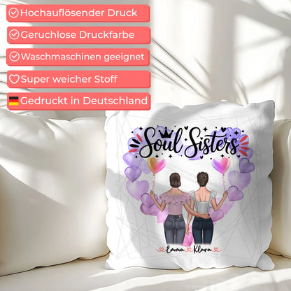 Foto Kissen Mit Namen für Beste Freundin & Soul Sisters mit 2 Clipart Frauen, Namen