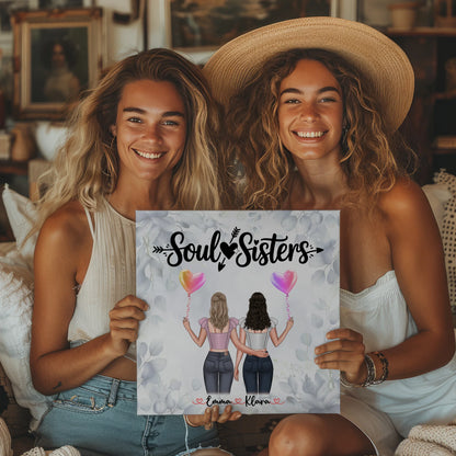 Fotogeschenk beste Freundin personalisiert mit 2 Clipart Frauen, Namen & Spruch