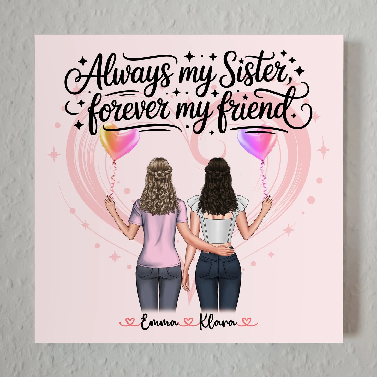 Fotoboard Magnet Wandbild Schwester mit 2 Clipart Frauen, Namen & Wunschtext