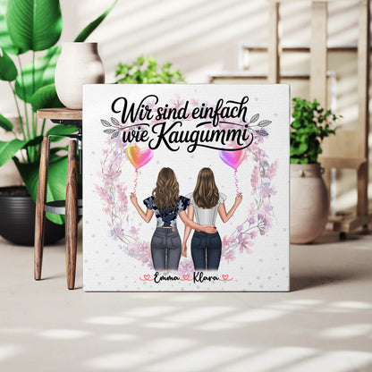 Beste Freundin Geschenk Leinwand mit 2 Clipart Frauen, Namen & Wunschtext 3