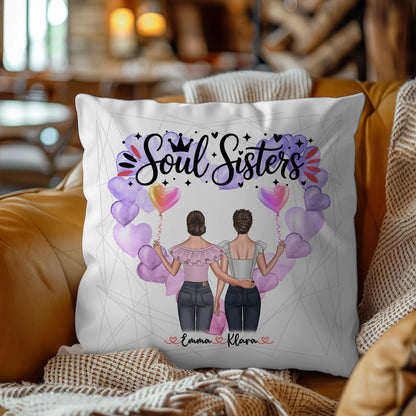 Foto Kissen Mit Namen für Beste Freundin & Soul Sisters mit 2 Clipart Frauen, Namen