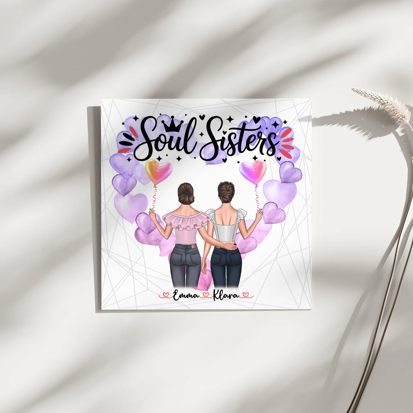 Fotoboard beste Freundin, 2 Clipart-Frauen, Namen, Hintergrund & Wunschtext