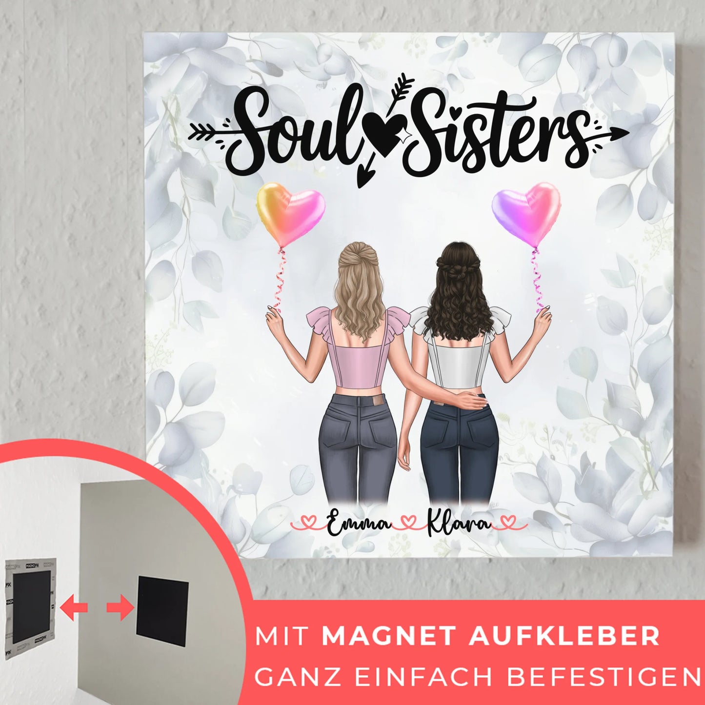 Fotogeschenk beste Freundin personalisiert mit 2 Clipart Frauen, Namen & Spruch