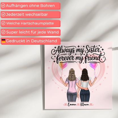 Fotoboard Magnet Wandbild Schwester mit 2 Clipart Frauen, Namen & Wunschtext